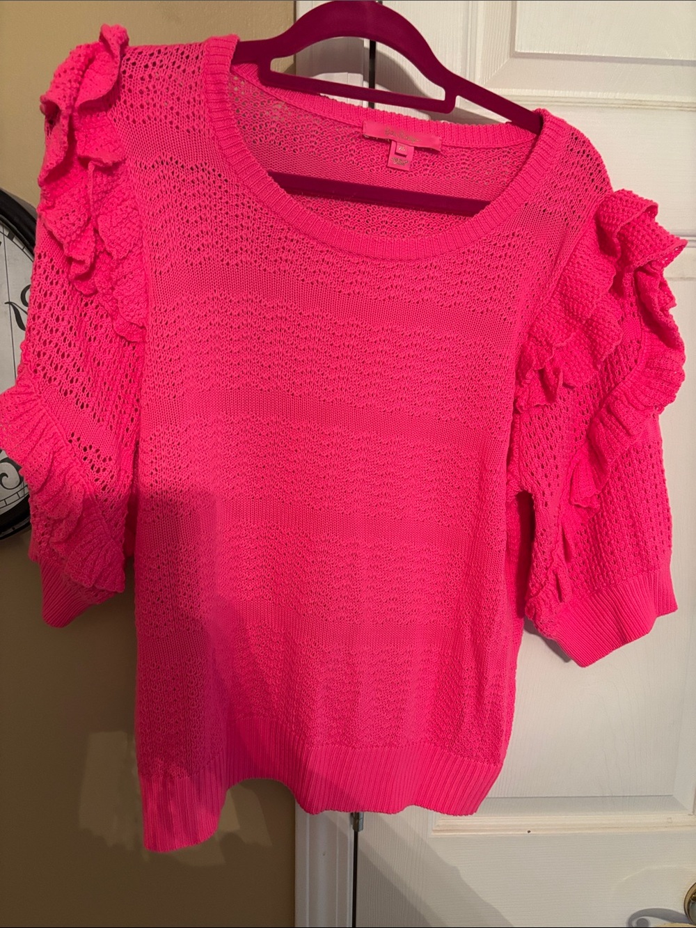 Bright Hot Pink Ruffle Sleeve Knit Top by Lilly Pulitzer